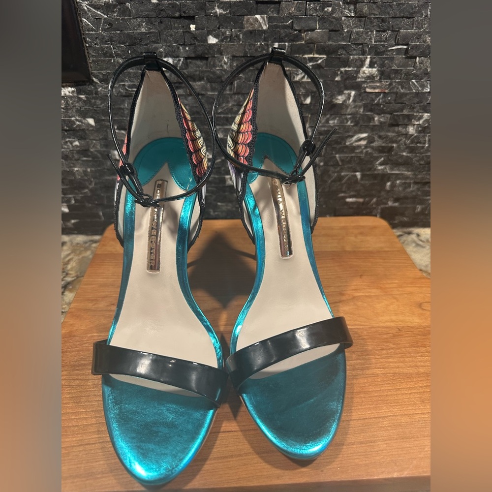 Sophia Webster Flutura Feather Peacock Metallic Stilettos Size 7 Heels Sz 37.5 - Picture 2 of 15